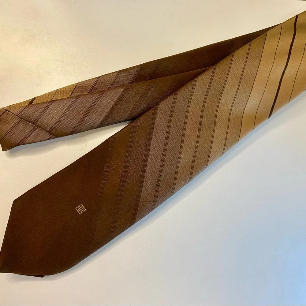 Givenchy Luxury Brown and Tan Striped Tie - Picture 1 of 5